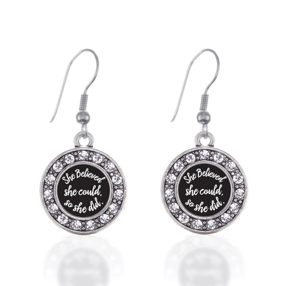 Silver So She Did Circle Charm Dangle Earrings