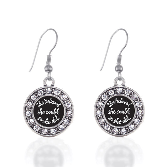 Silver So She Did Circle Charm Dangle Earrings