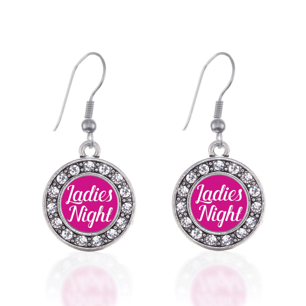 Silver Ladies Night Circle Charm Dangle Earrings