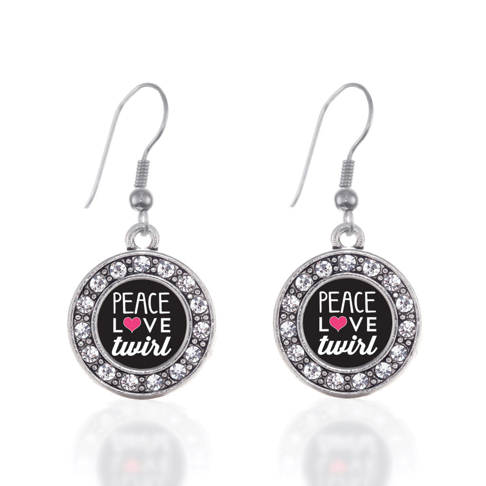 Silver Peace Love Twirl Circle Charm Dangle Earrings