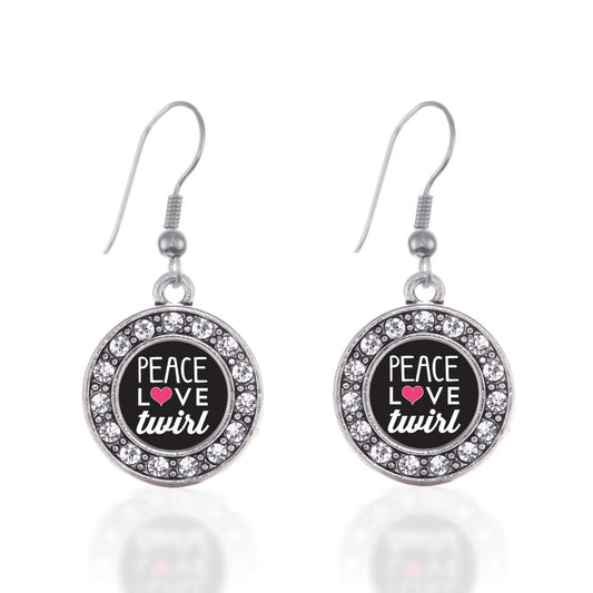 Silver Peace Love Twirl Circle Charm Dangle Earrings
