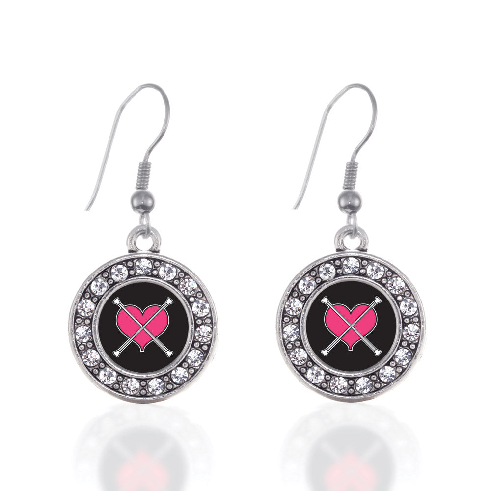 Silver Baton Twirling Circle Charm Dangle Earrings