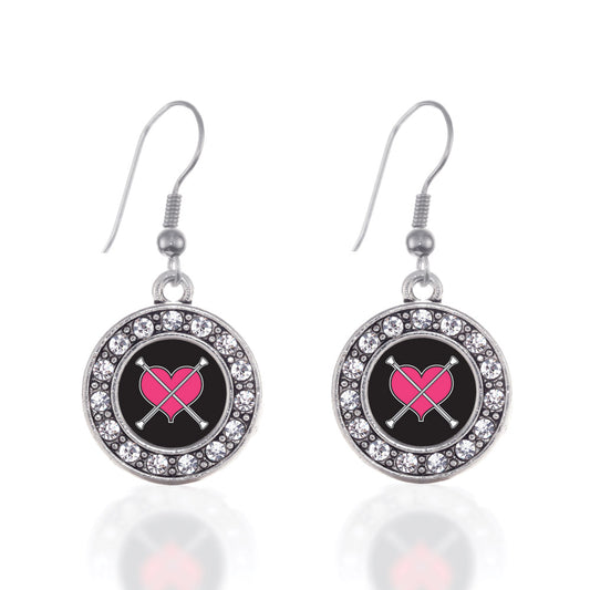 Silver Baton Twirling Circle Charm Dangle Earrings
