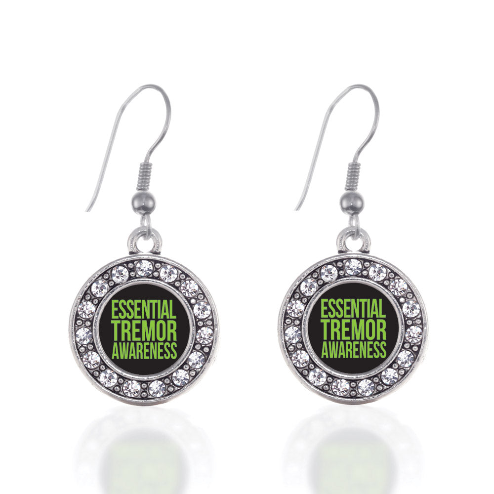 Silver Essential Tremor Awareness Circle Charm Dangle Earrings