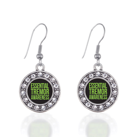 Silver Essential Tremor Awareness Circle Charm Dangle Earrings
