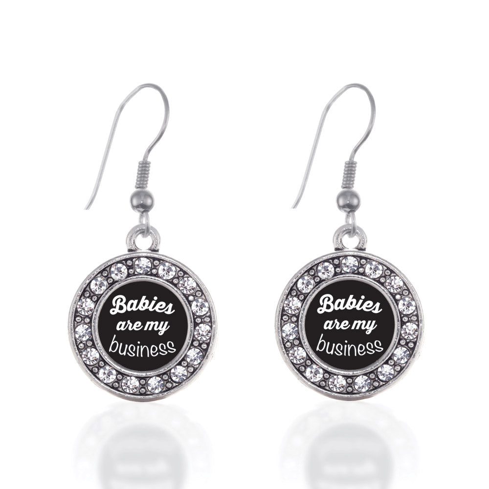 Silver Babies Are My Business Circle Charm Dangle Earrings