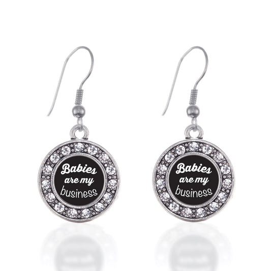 Silver Babies Are My Business Circle Charm Dangle Earrings