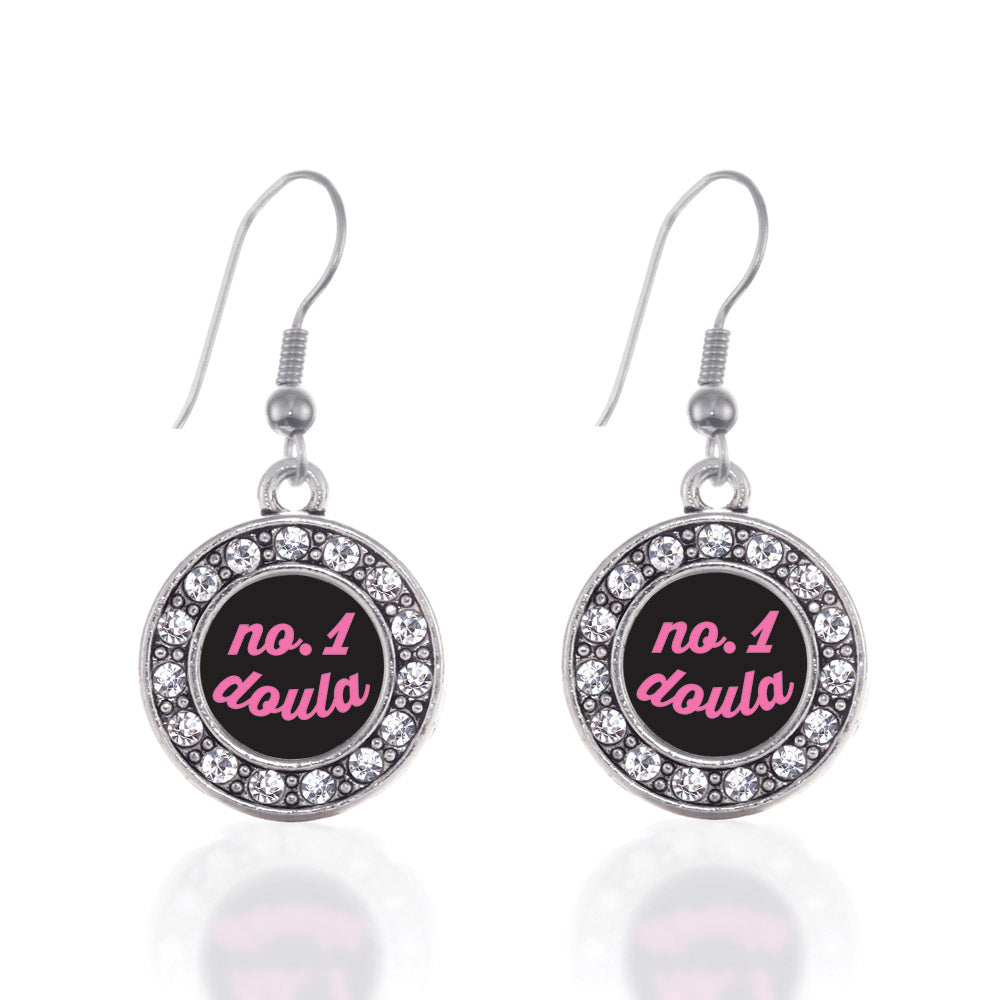 Silver No.1 Doula Circle Charm Dangle Earrings