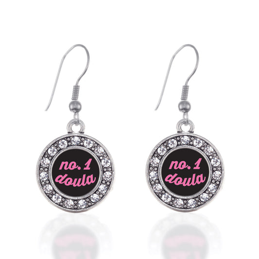 Silver No.1 Doula Circle Charm Dangle Earrings