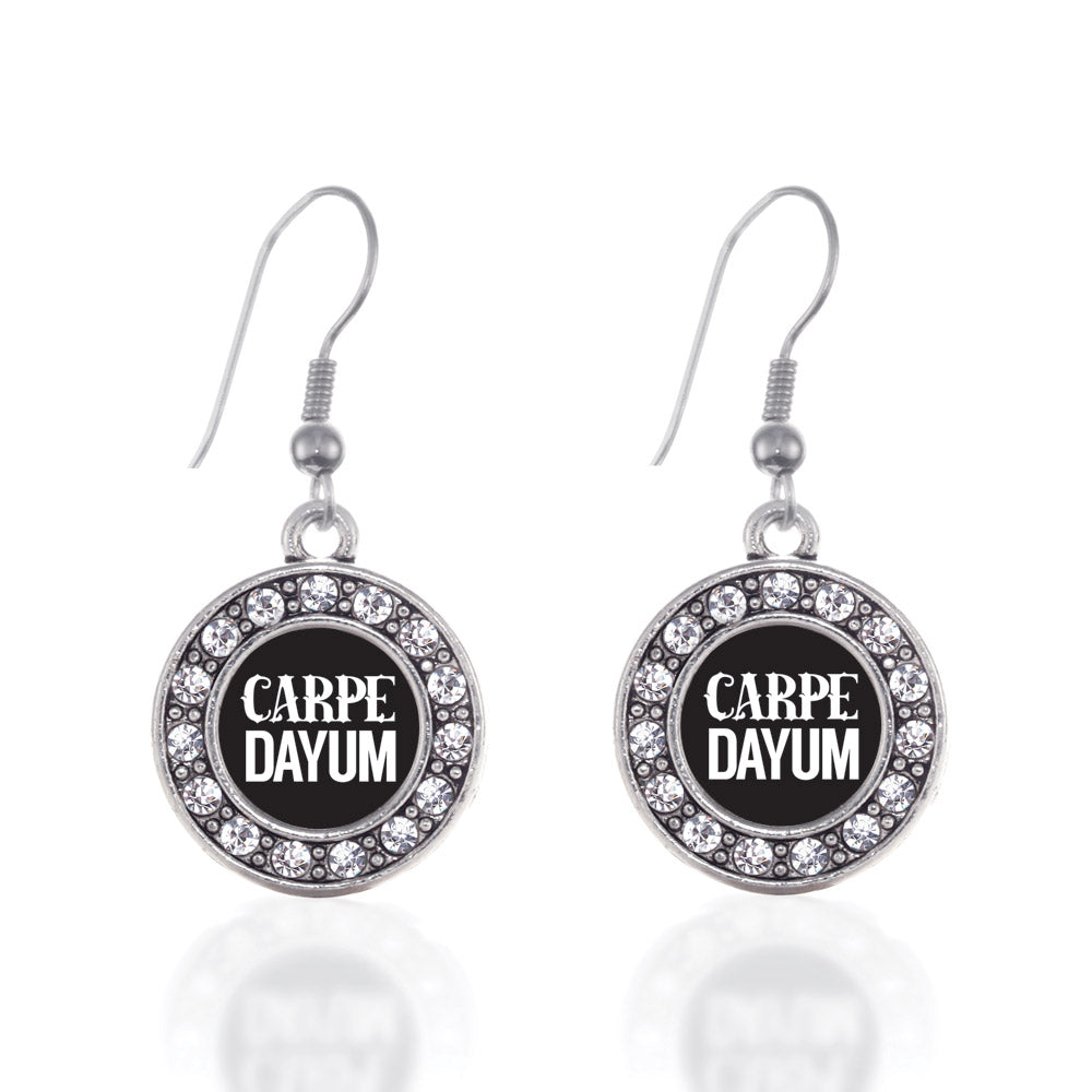 Silver Carpe-DAYUM Circle Charm Dangle Earrings