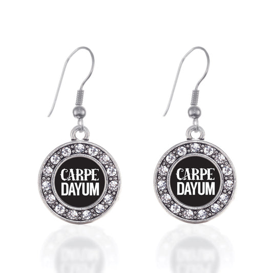 Silver Carpe-DAYUM Circle Charm Dangle Earrings