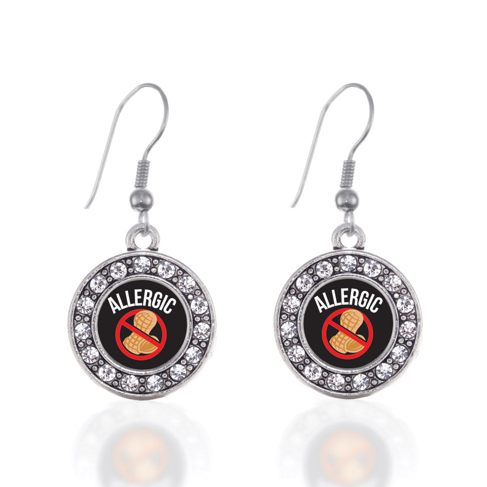 Silver Peanut Allergy Circle Charm Dangle Earrings