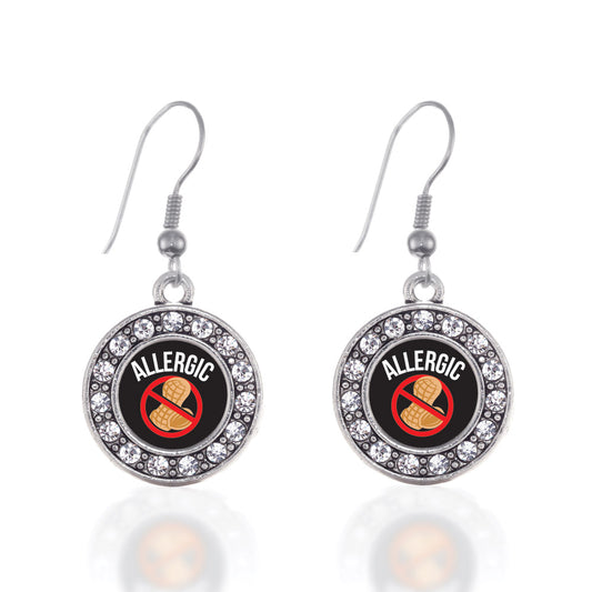Silver Peanut Allergy Circle Charm Dangle Earrings