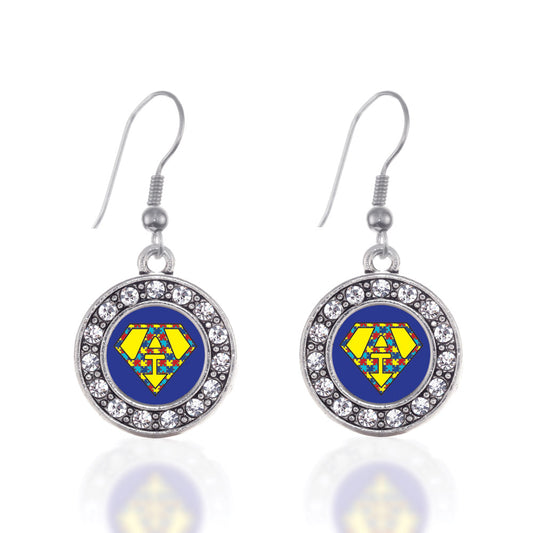 Silver Super Autism Awareness Circle Charm Dangle Earrings
