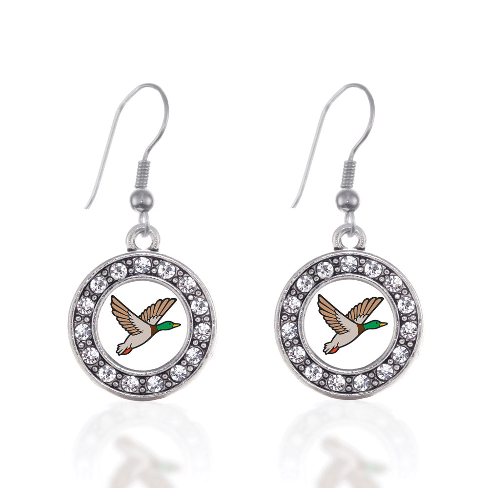 Silver Duck Season Circle Charm Dangle Earrings