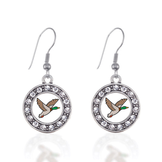 Silver Duck Season Circle Charm Dangle Earrings