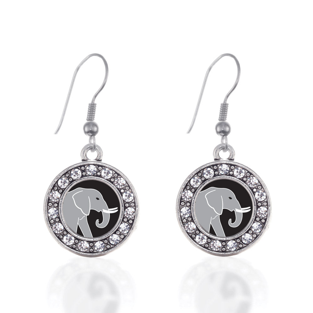 Silver Elephant Circle Charm Dangle Earrings