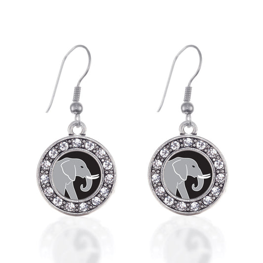 Silver Elephant Circle Charm Dangle Earrings