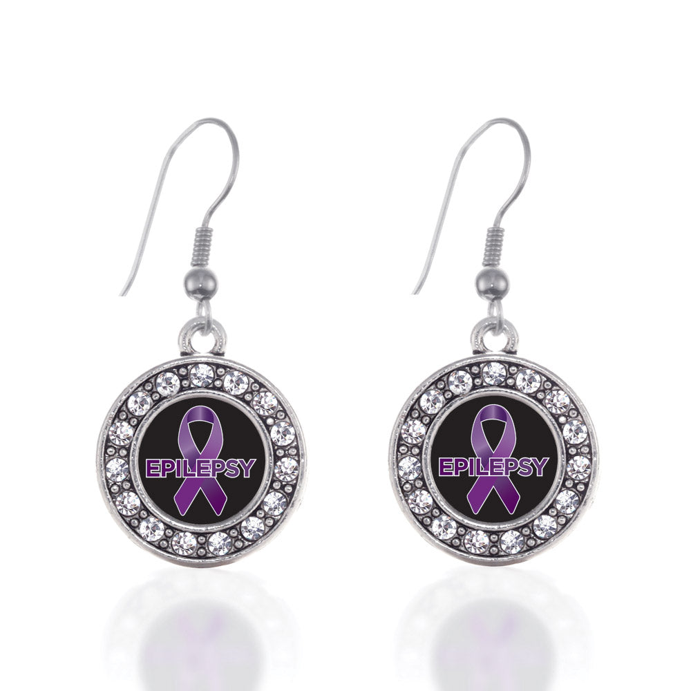 Silver Epilepsy Awareness Circle Charm Dangle Earrings