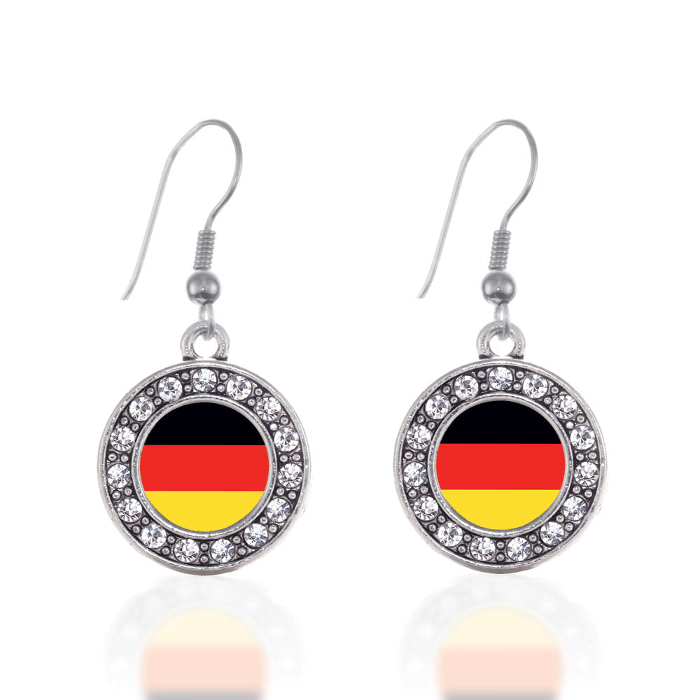 Silver German Flag Circle Charm Dangle Earrings
