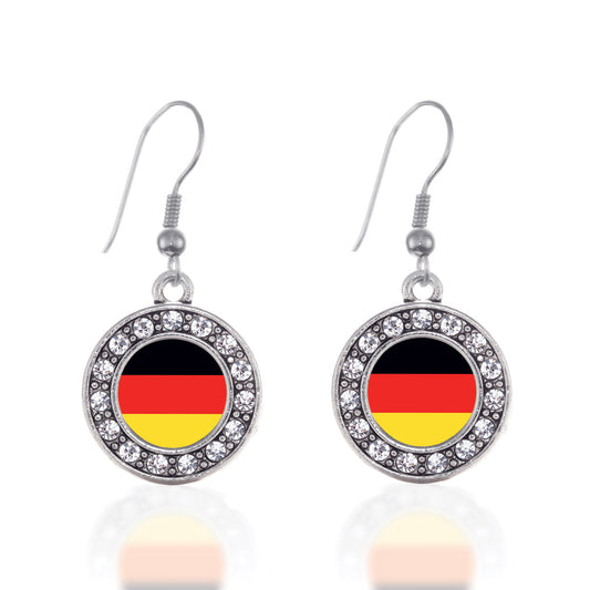 Silver German Flag Circle Charm Dangle Earrings