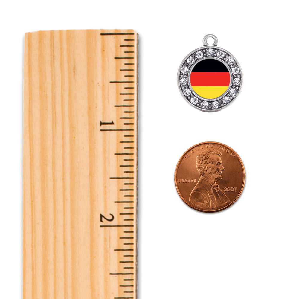 Silver German Flag Circle Charm Dangle Earrings