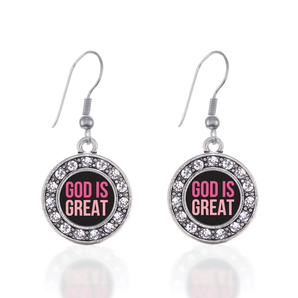 Silver God Is Great Circle Charm Dangle Earrings