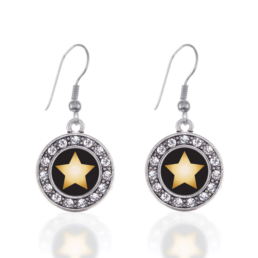 Silver Golden Star Circle Charm Dangle Earrings