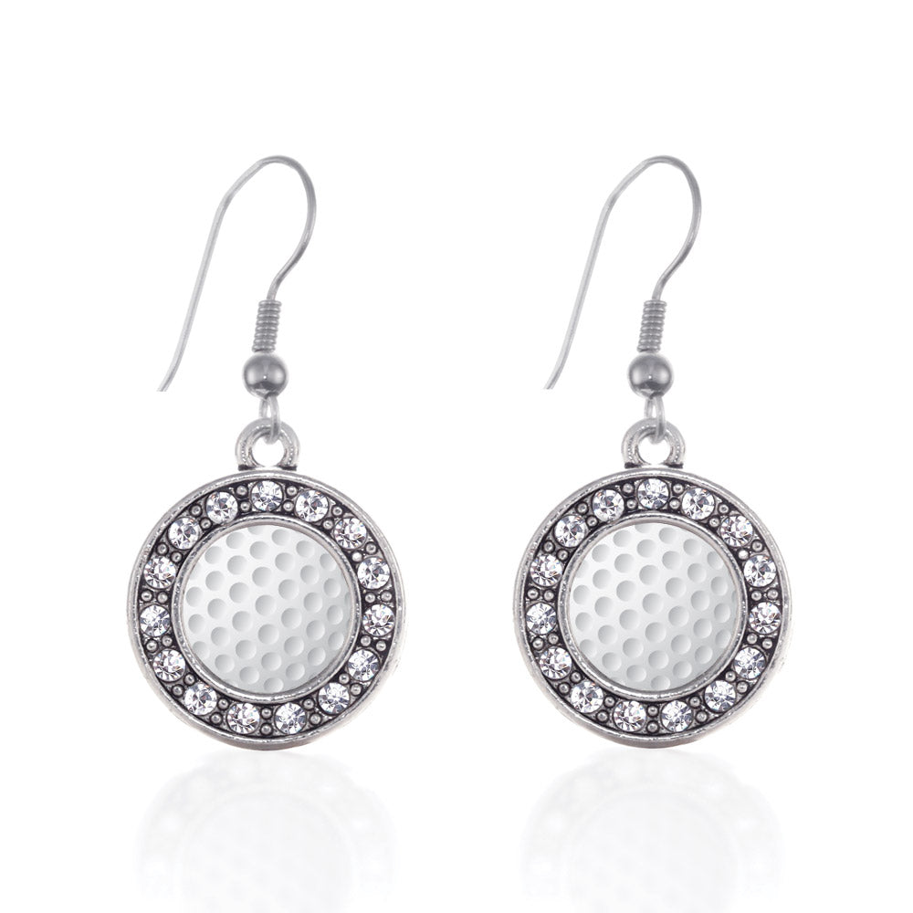 Silver Golf Lovers Circle Charm Dangle Earrings