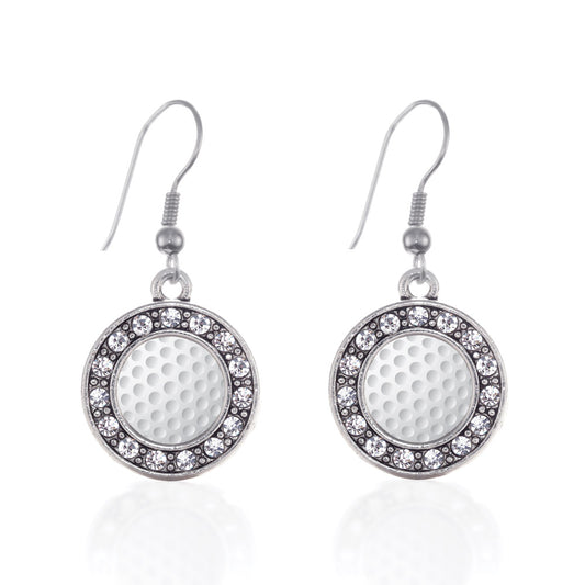 Silver Golf Lovers Circle Charm Dangle Earrings