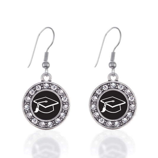 Silver Graduation Circle Charm Dangle Earrings