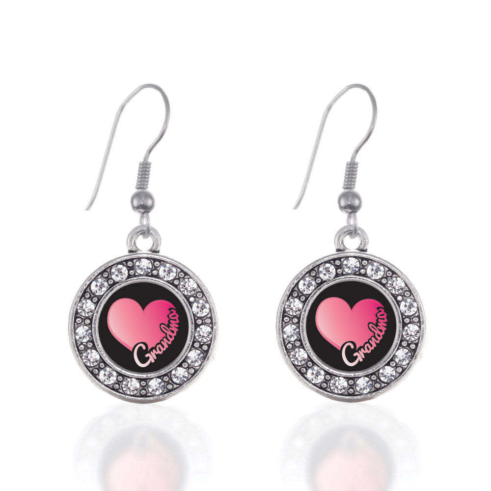 Silver Grandma Circle Charm Dangle Earrings