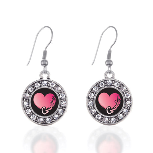 Silver Grandma Circle Charm Dangle Earrings