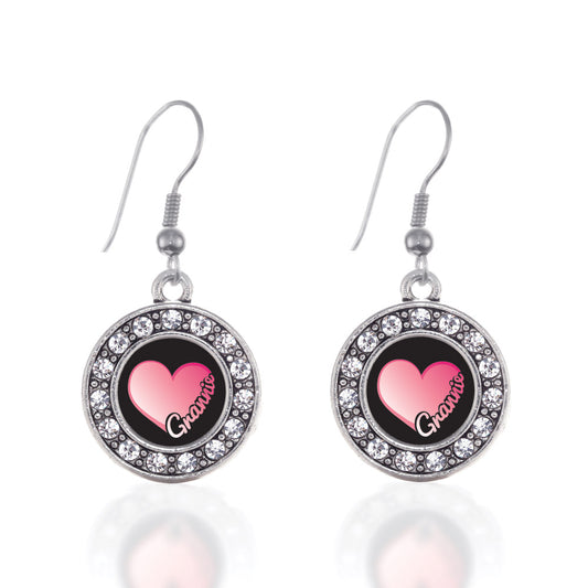 Silver Grannie Circle Charm Dangle Earrings