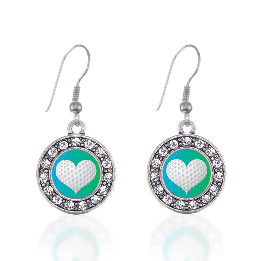 Silver Heart Of A Golfer Circle Charm Dangle Earrings