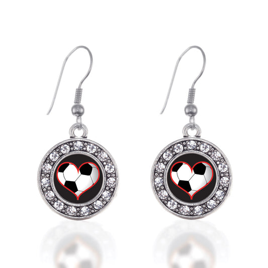 Silver Heart Of A Soccer Player Circle Charm Dangle Earrings