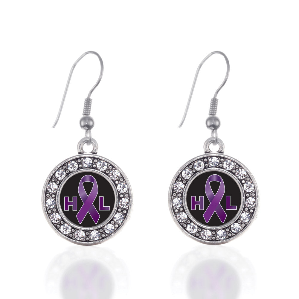 Silver Hodgkin's Lymphoma Support Circle Charm Dangle Earrings