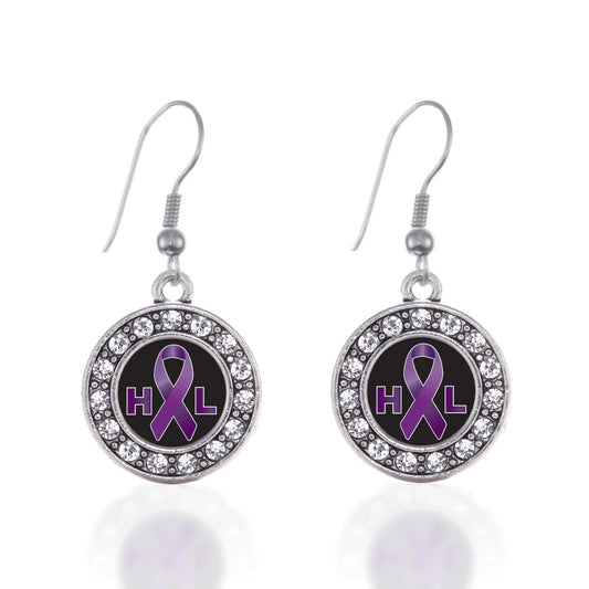Silver Hodgkin's Lymphoma Support Circle Charm Dangle Earrings