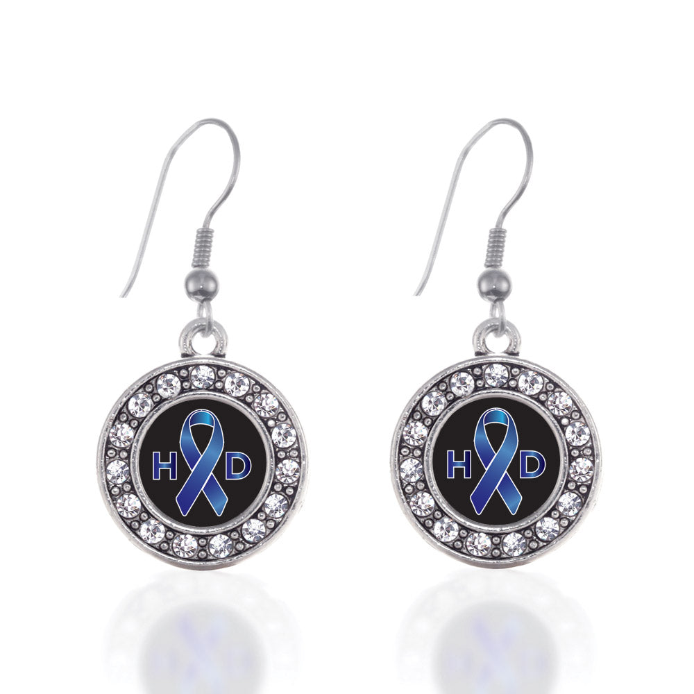 Silver Huntington's Disease Support Circle Charm Dangle Earrings