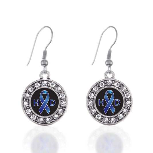 Silver Huntington's Disease Support Circle Charm Dangle Earrings