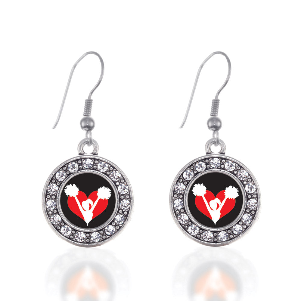 Silver I Heart Cheering Circle Charm Dangle Earrings