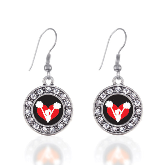 Silver I Heart Cheering Circle Charm Dangle Earrings
