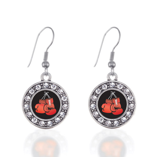 Silver I Love Boxing Circle Charm Dangle Earrings