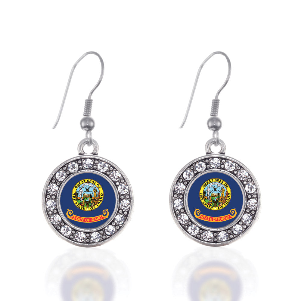 Silver Idaho Flag Circle Charm Dangle Earrings