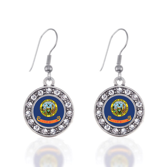 Silver Idaho Flag Circle Charm Dangle Earrings