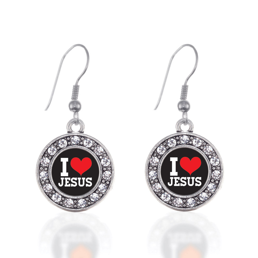 Silver I Love Jesus Circle Charm Dangle Earrings
