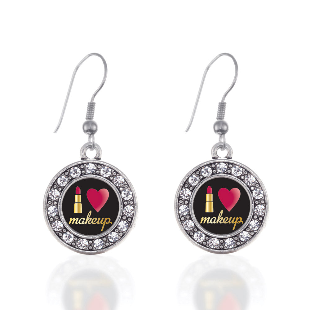 Silver I Love Makeup Circle Charm Dangle Earrings