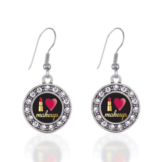 Silver I Love Makeup Circle Charm Dangle Earrings