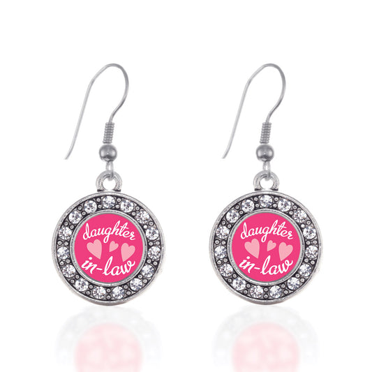 Silver I Love My Daughter In Law Circle Charm Dangle Earrings