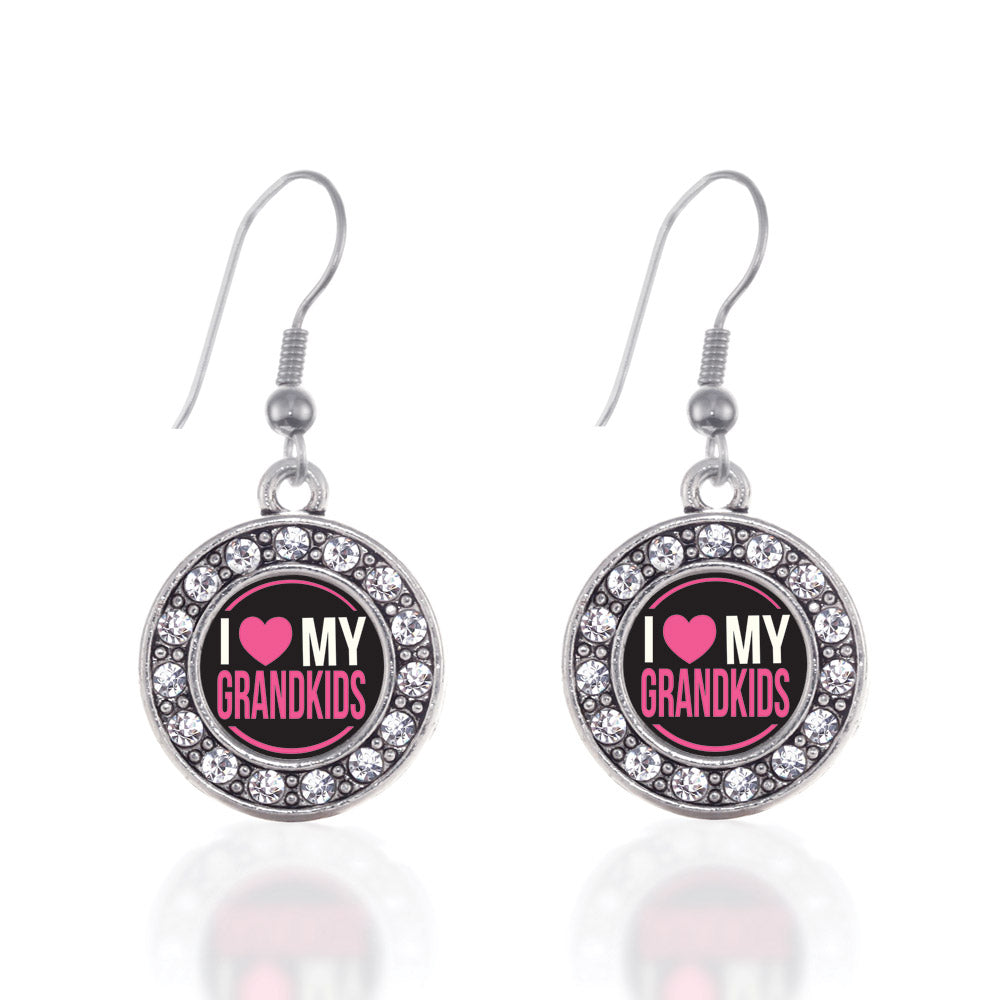Silver I Love My Grandkids Circle Charm Dangle Earrings
